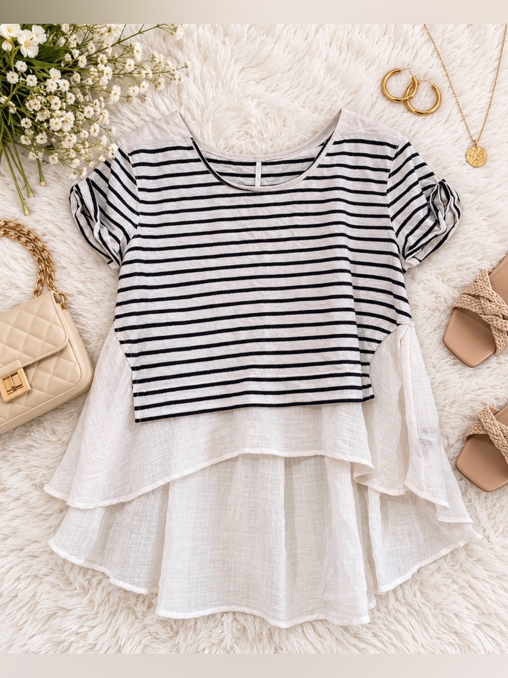 French Kiss Striped High Low Top